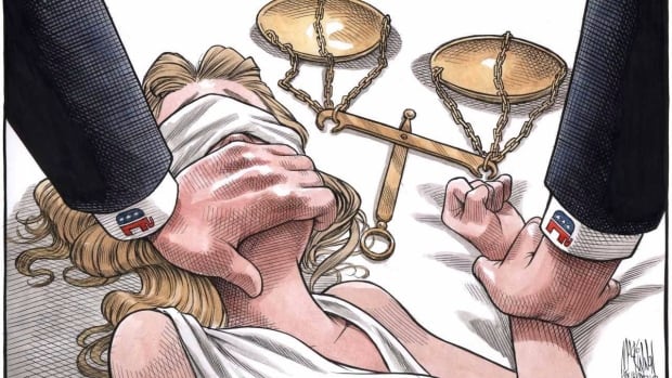 ‘You can’t … look away’: Halifax cartoonist on his image of Lady Justice with a hand over her mouth
