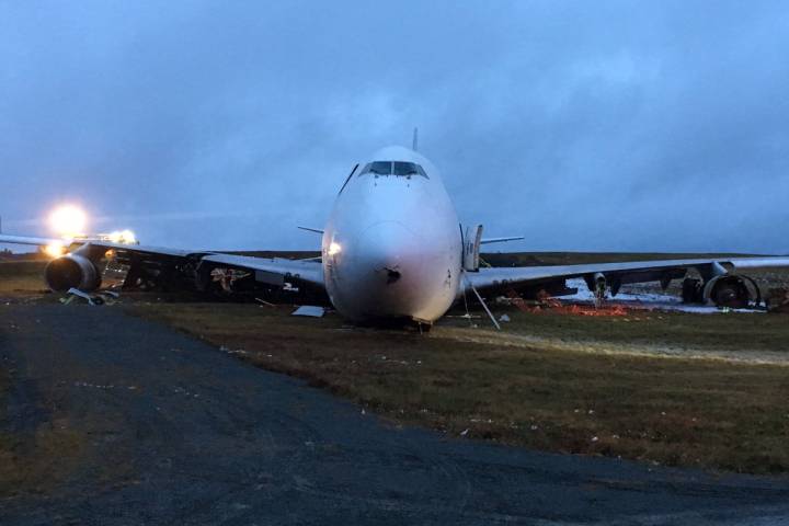 Cargo plane goes off runway at Halifax airport, 5 sent to hospital