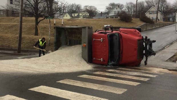 How icy is it on Nova Scotia roads? Even salt trucks can’t stay upright